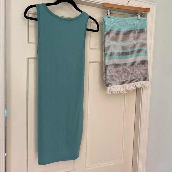 Jet Set Front Side Tie Dress Light Teal Green Medium + Teal Travel Blanket SET 2 - Picture 6 of 14